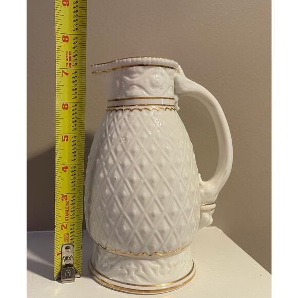 Vintage Ivory, Gold Trim, Porcelain Tall Creamer / Pitcher, Diamond Textured - Picture 8 of 13